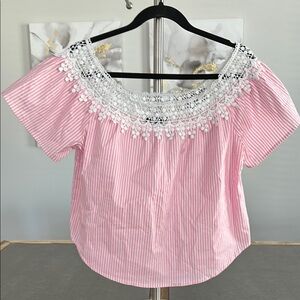 Ambiance NWT Pink Stripped Blouse with Lace Trim